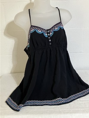 Womens Large Babydoll Tank Top Embroidered Buttons Coquette Fairy Whimsygoth