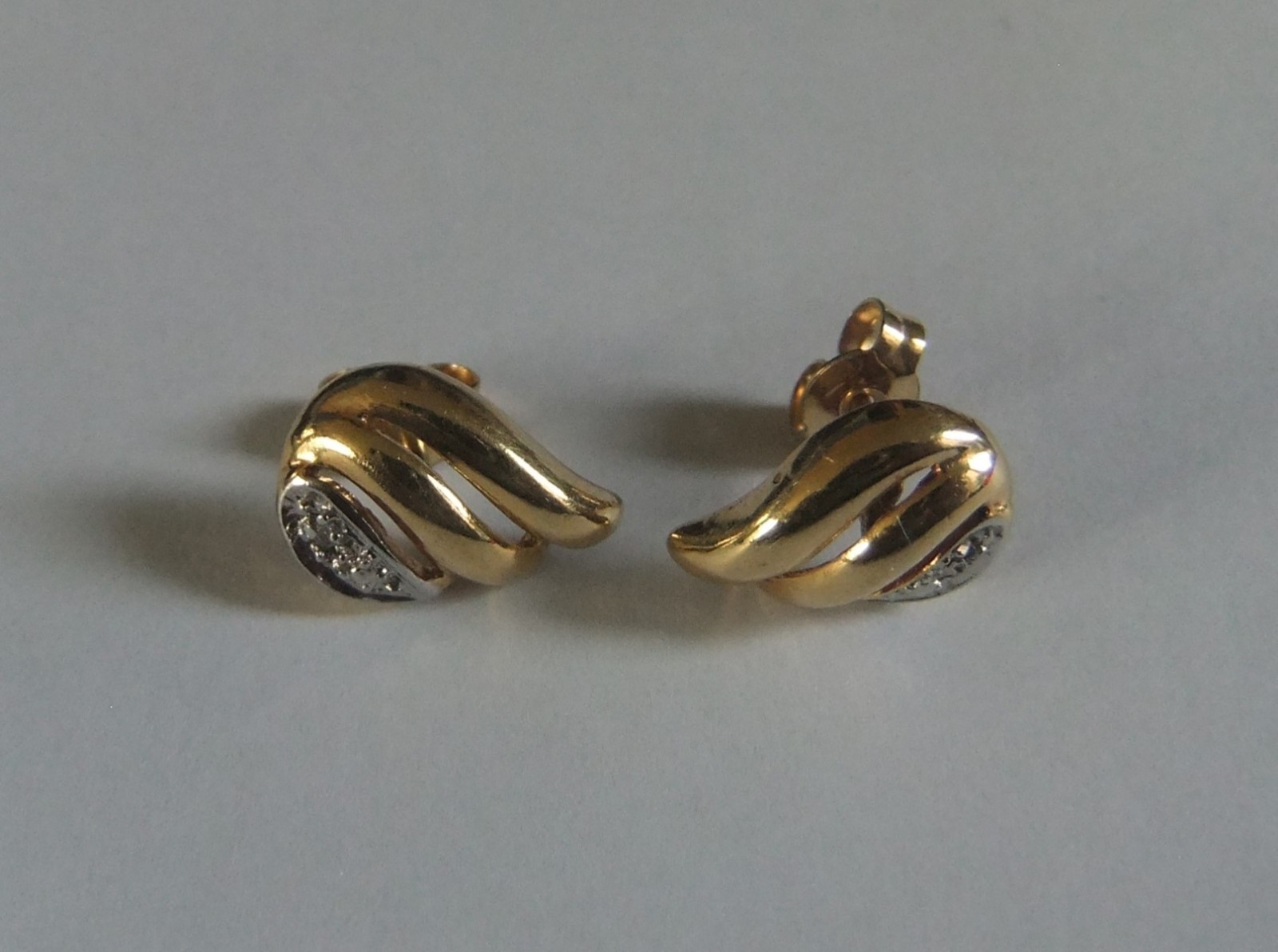 SOLID 9ct. GOLD DIAMOND ANGEL WING EARRINGS - image 2