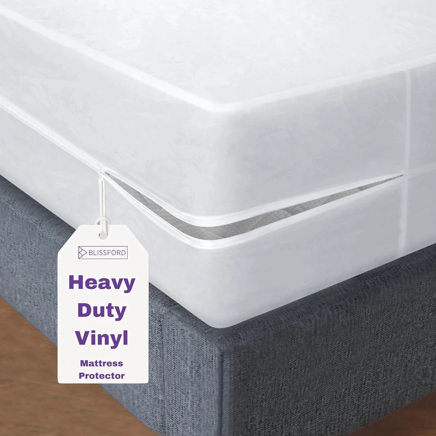 BLISSFORD Plastic Mattress Protector Zippered Queen (60x80) 16 Drop, White