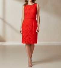 Basque Sleeveless Sheath Dress Womens 8 Red Lace Mesh Textured Vibrant Cocktail