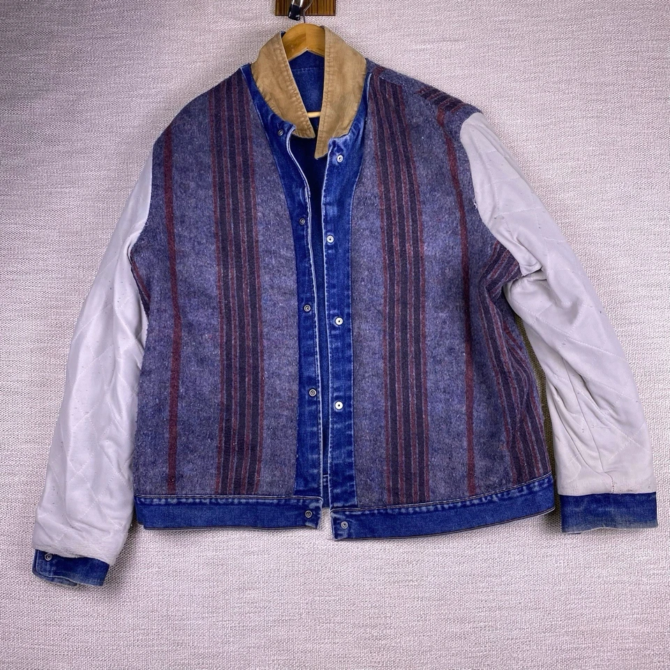 90s Wrangler Denim Jacket 50 L Mens Blanket Lined Corduroy Collar USA 74235PW - Image 4 of 4
