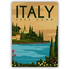 Lake Como Italy Vintage Art Poster Shaped Vinyl Sticker