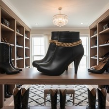 Women Gold Metal Chain Double Strand Boot Bracelet Shoe Charm Anklet Jewelry SET