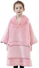 KFUBUO Kids Wearable Blanket Hoodie, Sherpa Oversized Sweatshirt, Pink Pattern