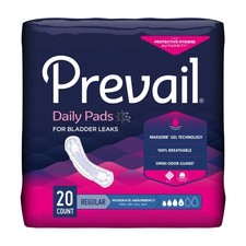 Prevail Daily Incontinent Pad 9.25" L Regular Length 64 20 Ct