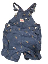 Levi's Baby Overalls 18M Blue Parrot Print Shortalls Cotton Bib Shorts Vintage