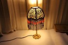 Leopard Print Fringe Table Lamp Beaded Tassels Gold Base Dome Shade Corded — photo 6