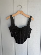 Zara Black Denim Corset Zip Back Size Medium Cotton Blend