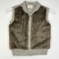 Crewcuts Girls Kids Size 6 7 Zip Front Vest Knit Faux Fur Front Taupe Gray Wool