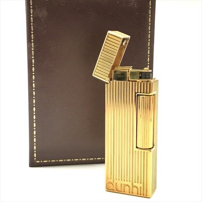 Dunhill Rare Gas Lighter Logo Gold Overhauled Warranty included Good ignition