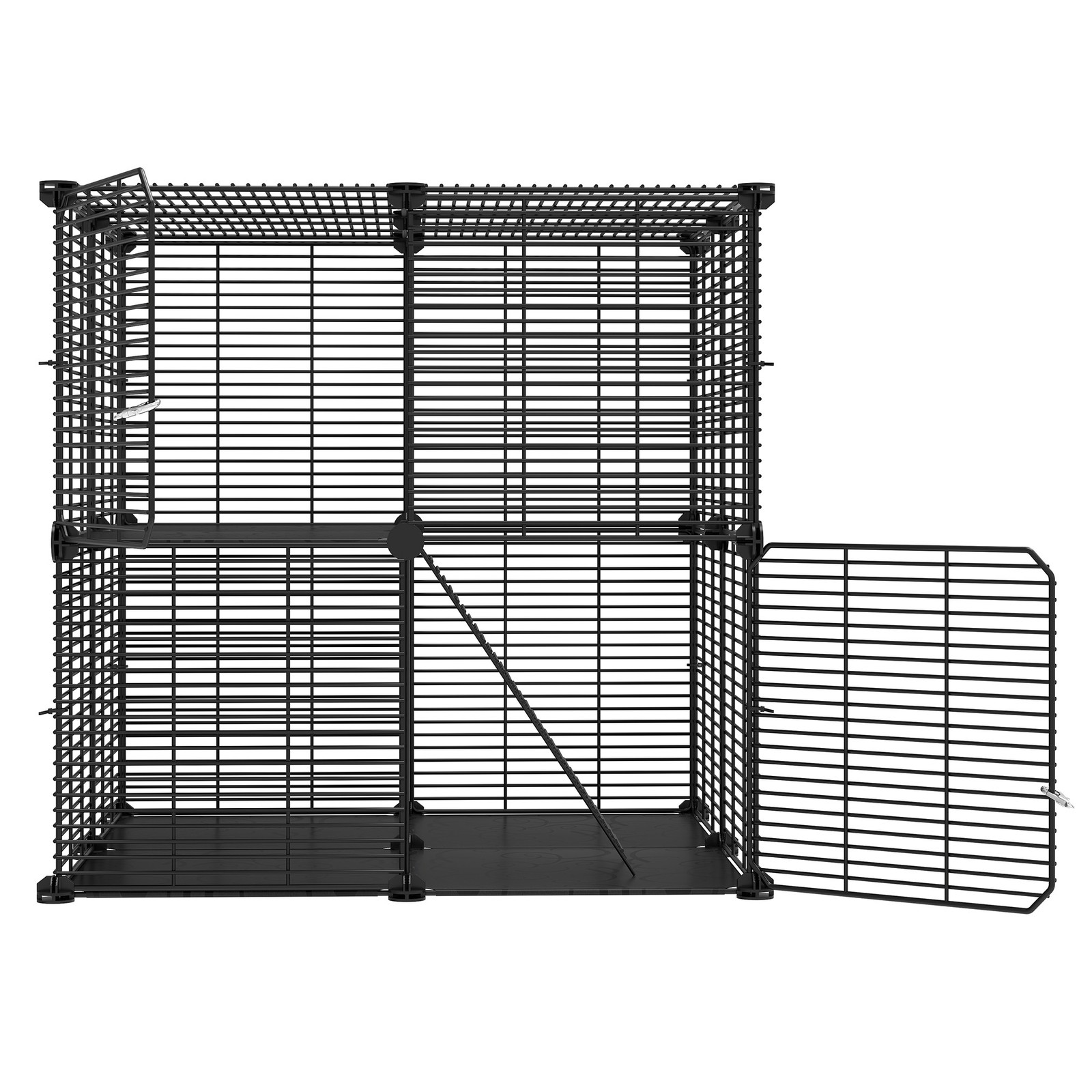 28" Cat Cage 2-tier Pet Playpen with Ladder and Buckles Metal Crate for Kitten