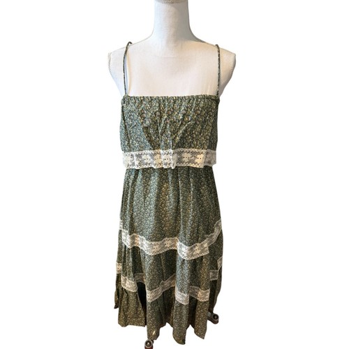 Vintage 70s Floral Tiered Romantic Country Summer Sundress Green