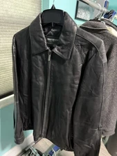 Perry Ellis Portfolio Men’s Lambskin Leather Jacket Black Size Large – Full Zip