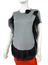 Valentino New 4 6 US 42 IT S Gray Black Stretch Dress Top Blouse Mesh Bow Runway