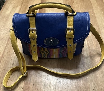 Cirque Du Soleil Blue Bag With Yellow Handle Aztec Print With Shoulder Strap
