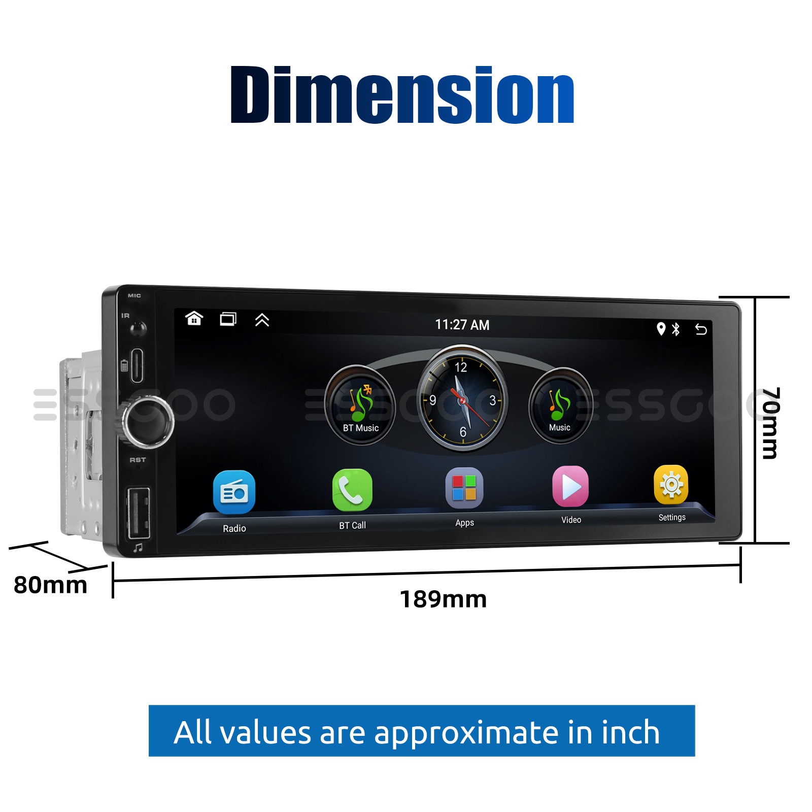 Wireless Carplay Single 1 DIN 6.86" Radio Bluetooth Car Stereo Type-C MP5 Player