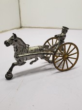 Cast Iron Horse Drawn Sulky & Silver Racing C. Antique Yellow