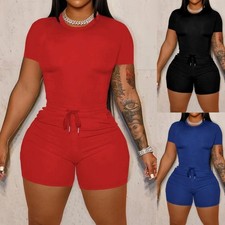 Womens 2pcs Outfits Casual Sweatsuits Soft Biker Shorts Workout Tracksuit Sets