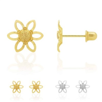 14K Gelb & Weißgold strukturierte Sonnenblume Schraubverschluss Ohrstecker Kinder Ohrringe