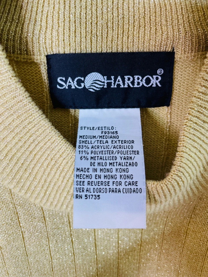 Suéter Top Sag Harbor Mujer Medio Dorado Brillo Cuello Simulado Manga Corta Foto 4 de 4