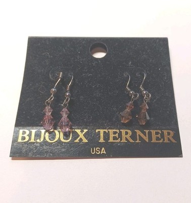 Vintage 2 Pairs Bijoux Terner Purple Beaded Hook Pierced Earrings-Made in USA