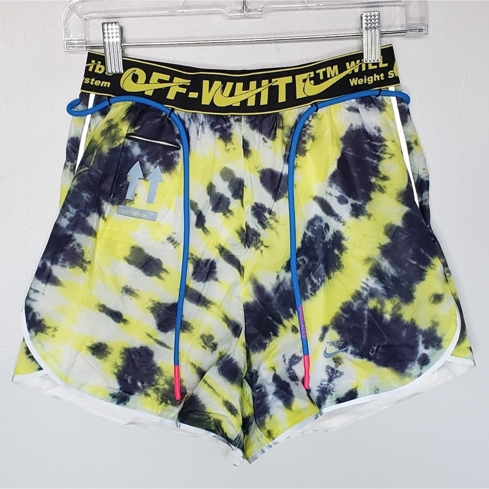 OFF WHITE X NIKE Pantaloncini Nike x OFF WHITE NRG gialli neri tie dye zip laterale cravatta vita XS