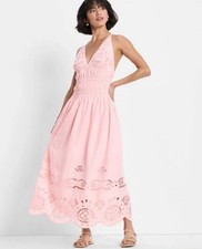 Future Collective Women's Eyelet Maxi A-Line Dress Pastel Pink Size XS