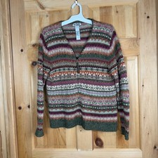Vtg Tiara International Multi Color Zip Front Cardigan Sweater Grandmacore Boho