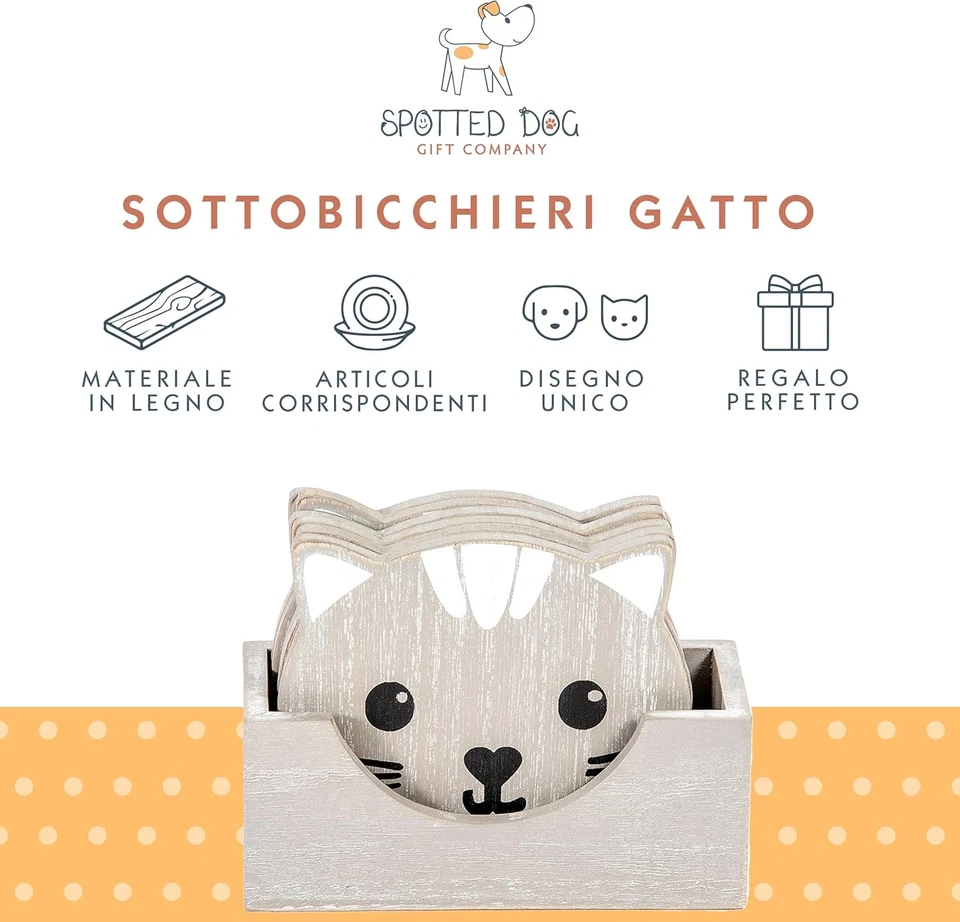 - Set Di 6 Sottobicchieri a Forma Di Gatto - Decorazione per La Casa - Idee Rega - Immagine 2 di 4