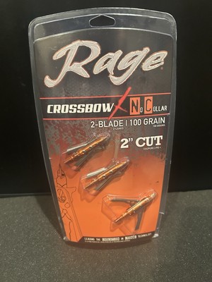 3 pack Rage: CrossbowX No Collar 2-Blade 100 Grain 2  Cut Expandable Broadheads