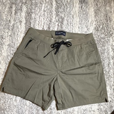 Abercrombie & Fitch Men's Green Cotton Chino Shorts Flat Front Drawstring