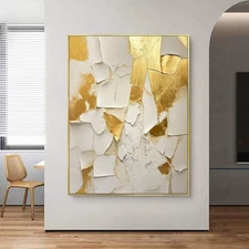 Golden And White Texture Painting Handmade Oil Painting Abstract On Canvas Medie