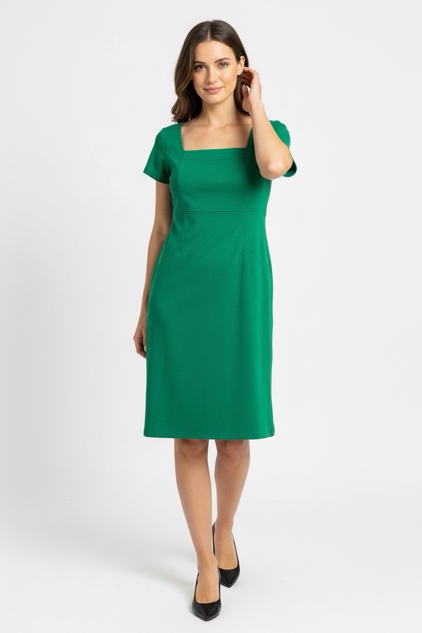 Ann Taylor Women’s Size 8P Short Sleeve Square Neck Sheath Dress Green