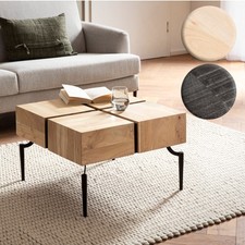 FineBuy Table Basse Carrée Bois Massif Métal 60x60x40 cm Table