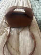 Brown Pebbled Leather Shoulder Bag with Chain Accent for Women