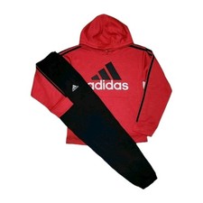 Adidas Essentials Youth Medium 10-12 Red Hoodie  Black 3-Stripe Track Pants Set