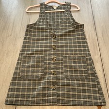 American Eagle Green Plaid Mini Button Front Jumper Dress Sz S Academia