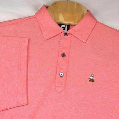 FootJoy Polo Shirt Mens Large Coral Pink Pelican Logo Lisle Short Sleeve Golf