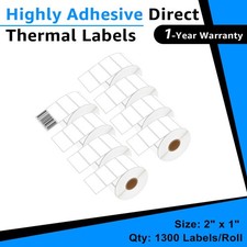 8Rolls 1300 Labels 2x1 Direct Thermal for Zebra LP 2824 2844 2442 Eltron ZP450