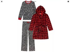 Eddie Bauer Kids 3-Piece Pajama Set Includes Hooded Robe Size XS 5/6 New