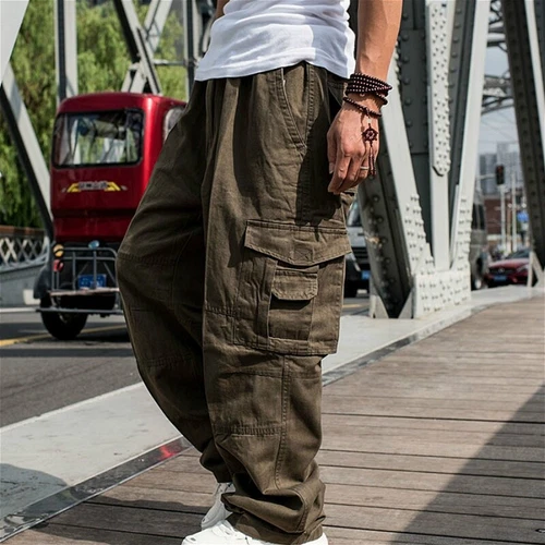 Men Baggy Pants Loose Cargo Trousers Hip Hop Pocket Dance Casual Big Size Pants - Picture 17 of 21