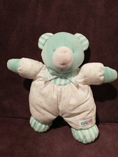 Vintage Eden baby teddy bear soft plush rattle stripes polka dots 8.5" tall