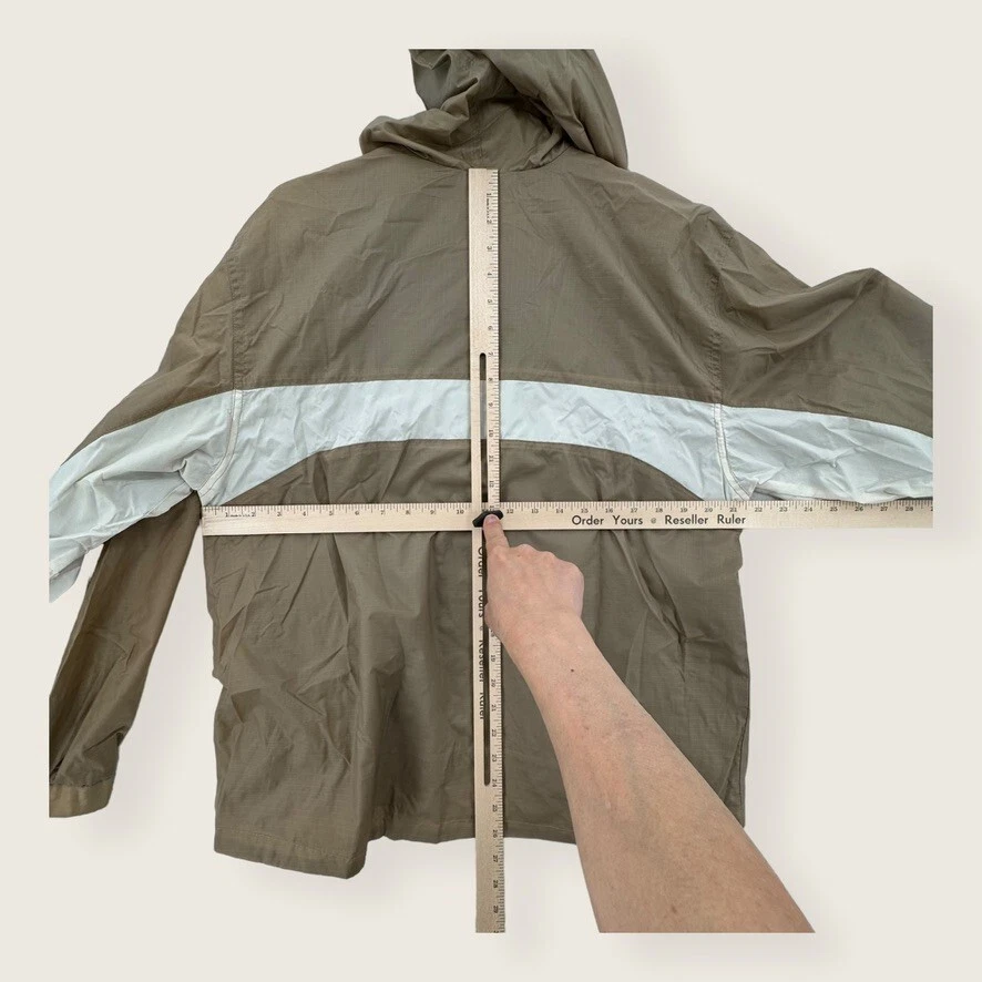 Chaqueta cortavientos grande vintage Andy Johns para mujer marrón a rayas nailon Y2K Foto 3 de 4