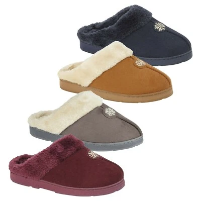 BRANDED VARIOUS Damen Pelz Fleece gefütterte Pantoletten Hausschuhe Damenschuhe Clogs UK Größe 3 4 5 6 7 8
