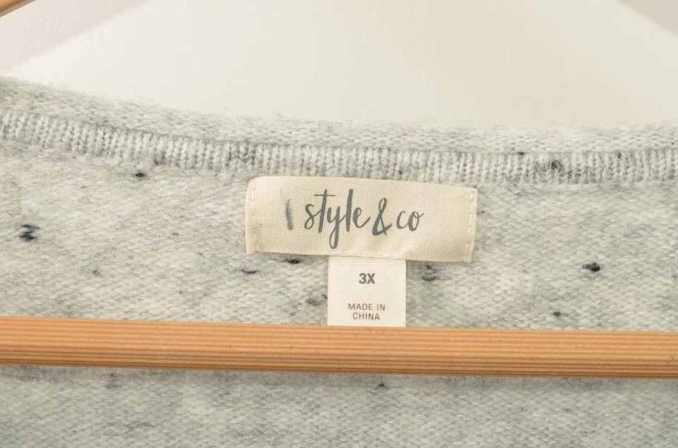 Suéter Style & Co Mujer 3X Gris Floral Púrpura Flecos Elástico Foto 4 de 4