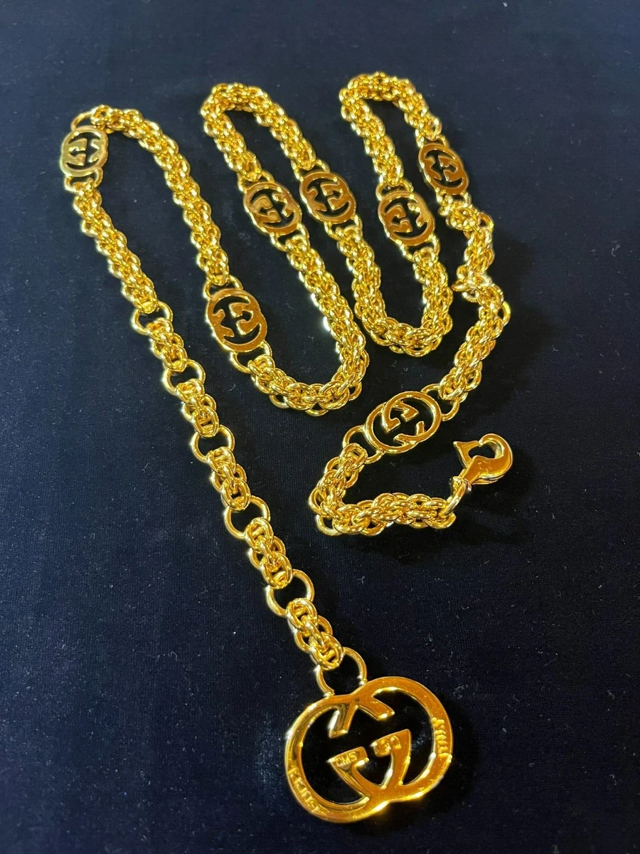 GUCCI BELT Chain AUTH logo mark Vintage Rare Gold GG Necklace OLD