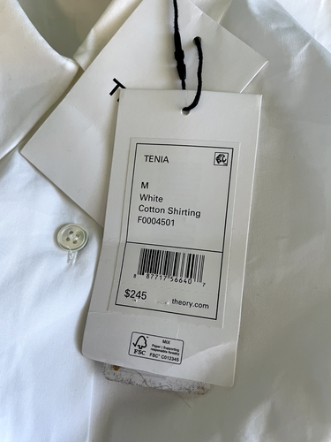 THEORY TENIA WHITE COTTON SHIRT BUTTON DOWN WOMENS SIZE M MEDIUM NEW - Picture 3 of 6