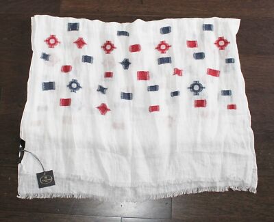 NEW $250 Corneliani Scarf Fashion O/S Large WHITE Flax Wool Southwest Geometric