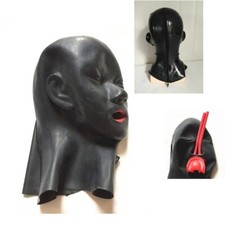Maschera cappuccio 3D lattice uomo donna occhi chiusi con guaina bocca rossa lingua naso tubo