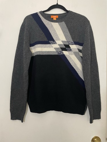 Joe Fresh NWOT Medium Lambswool Blend Sweater Geometric Print Blue Grandpacore